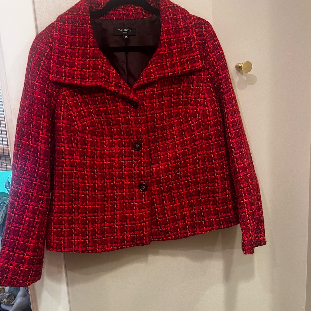 Talbots Women's Vibrant Red Plaid Blazer